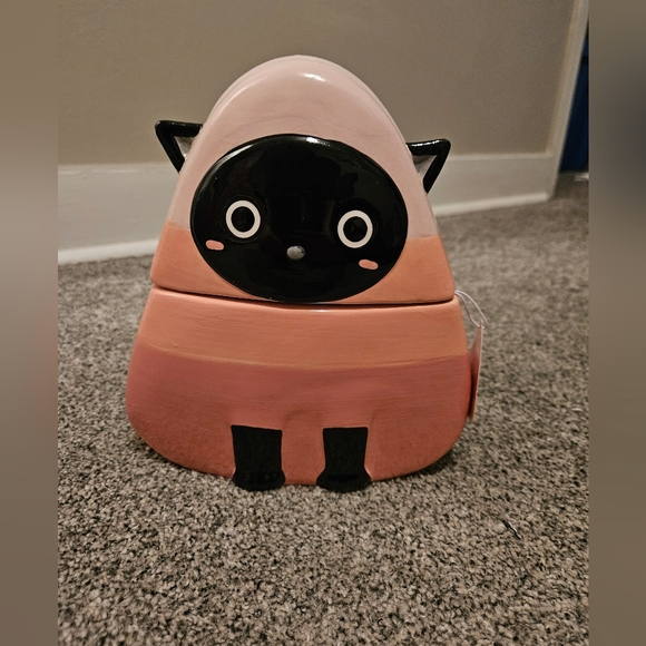 10 Strawberry Street Other - Candy Corn Black Cat Cookie Jar Canister Halloween Cute Kitchen